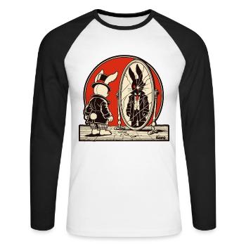 Lapin noir devant un miroir brisé - T-shirt baseball manches longues Homme - blanc/noir - Devant - Nik (191cm)