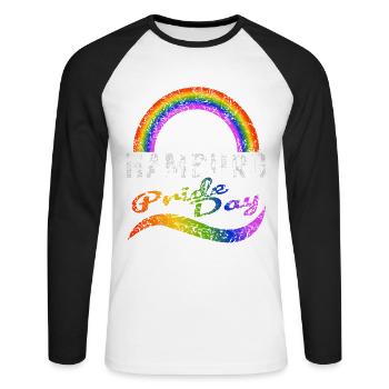 Pride Day Hamburg LGBTQ+ CSD Gay Queer Liebe - Unisex Baseballshirt langarm - Weiß/Schwarz - Vorne - Nik (191cm)