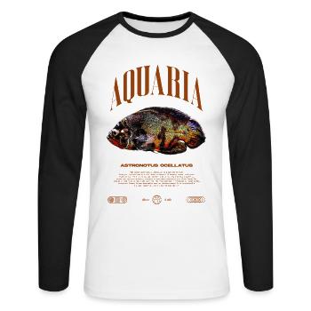 Oscar Fish Keeper Moderne Streetwear - Unisex Baseballshirt langarm - Weiß/Schwarz - Vorne - Nik (191cm)
