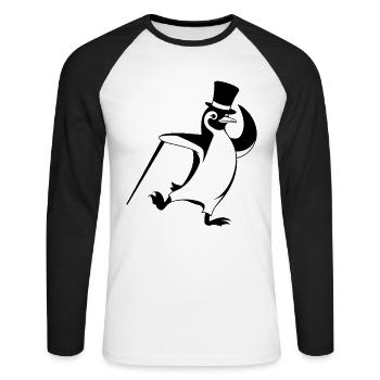 Stylish penguin with top hat and walking stick - Unisex Long Sleeve Baseball T-Shirt - white/black - Front - Nik (191cm)