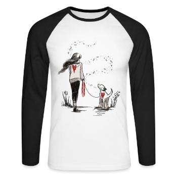 Bandeau de cœur entre l’homme et le chien - T-shirt baseball manches longues Homme - blanc/noir - Devant - Nik (191cm)
