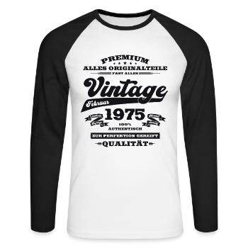 50th Birthday Gift Husband Original February 1975 - Unisex Long Sleeve Baseball T-Shirt - white/black - Front - Nik (191cm)