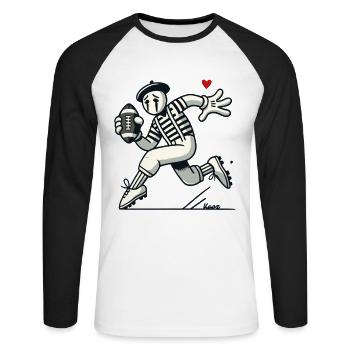 Französischer Pantomime spielt American Football - Unisex Baseballshirt langarm - Weiß/Schwarz - Vorne - Nik (191cm)