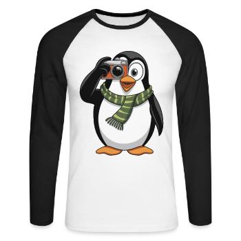 Pingouin mignon avec appareil photo pour les amoureux des animaux - T-shirt baseball manches longues Homme - blanc/noir - Devant - Nik (191cm)