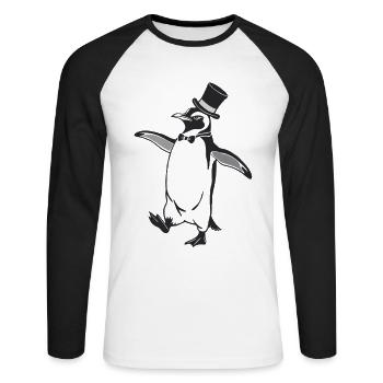 Pingouin élégant avec chapeau haut de forme et nœud papillon - T-shirt baseball manches longues Homme - blanc/noir - Devant - Nik (191cm)
