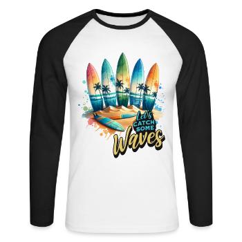 Surfeurs - T-shirt baseball manches longues Homme - blanc/noir - Devant - Nik (191cm)