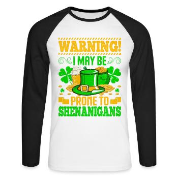 Warning I may be prone to Shenanigans - Unisex Long Sleeve Baseball T-Shirt - white/black - Front - Nik (191cm)