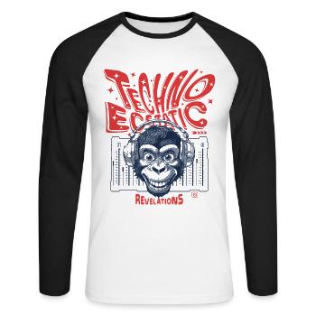 Rhythm Shirt: Chimpanzees and Techno in Harmony - Unisex Long Sleeve Baseball T-Shirt - white/black - Front - Nik (191cm)