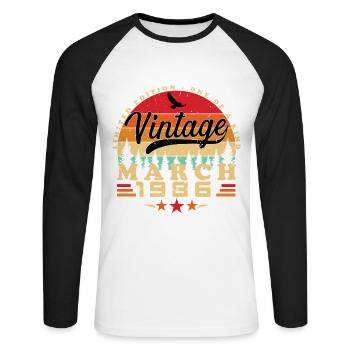 March 1986 Birthday March 1986 March - Unisex Long Sleeve Baseball T-Shirt - white/black - Front - Nik (191cm)