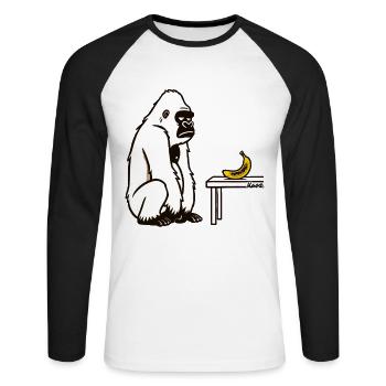 Bananes ou pas ? Gorille à la banane - T-shirt baseball manches longues Homme - blanc/noir - Devant - Nik (191cm)