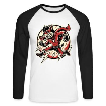 Super-Wildsau – Blitzschnell und unaufhaltsam! - Unisex Baseballshirt langarm - Weiß/Schwarz - Vorne - Nik (191cm)