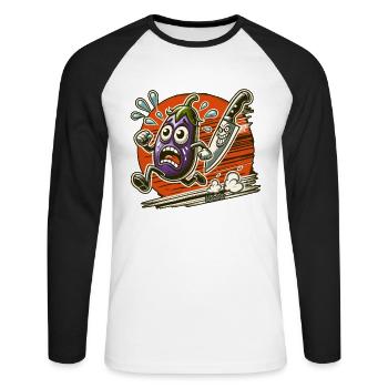 Aubergine à la volée du couteau du chef - T-shirt baseball manches longues Homme - blanc/noir - Devant - Nik (191cm)