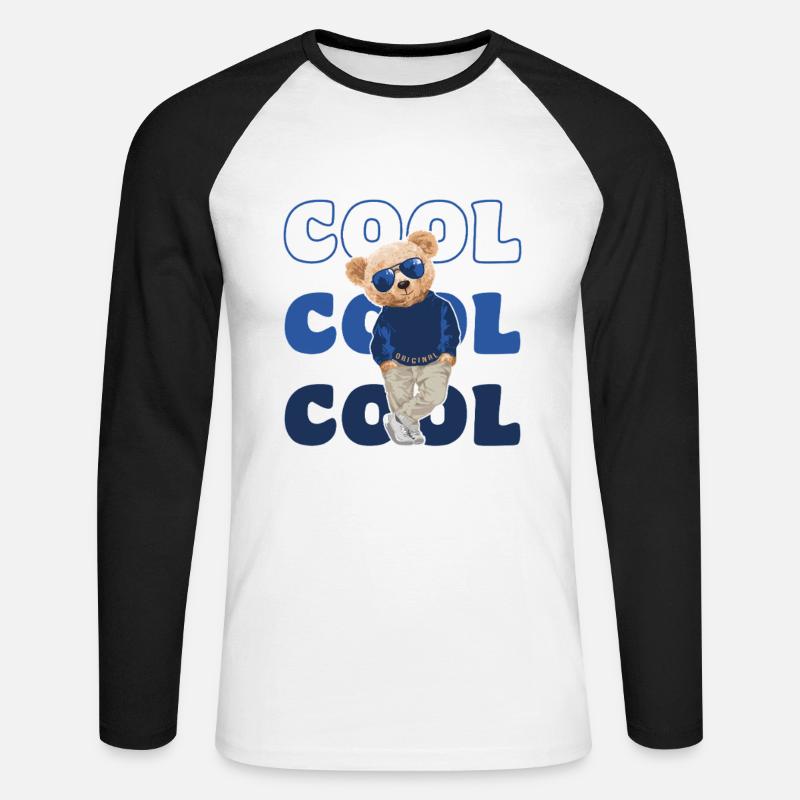 Cooler Teddybär mit Sonnenbrille - Cool - Unisex Baseballshirt langarm - Weiß/Schwarz