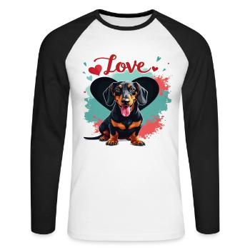 Teckel Chien Amour Teckel Dog Friends Amoureux des animaux - T-shirt baseball manches longues Homme - blanc/noir - Devant - Nik (191cm)