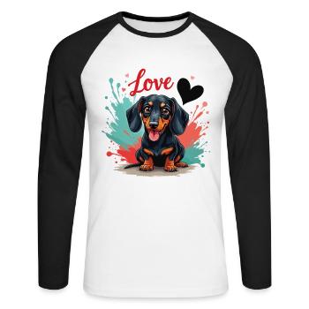 Teckel Chien Amour Teckel Dog Friends Amoureux des animaux - T-shirt baseball manches longues Homme - blanc/noir - Devant - Nik (191cm)