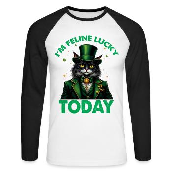 Ich bin feeline Lucky Today - Unisex Baseballshirt langarm - Weiß/Schwarz - Vorne - Nik (191cm)