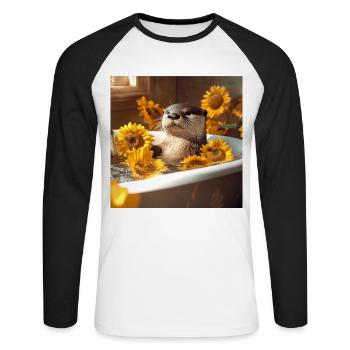 Otter - Unisex Baseballshirt langarm - Weiß/Schwarz - Vorne - Nik (191cm)