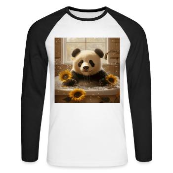 Panda - Unisex Baseballshirt langarm - Weiß/Schwarz - Vorne - Nik (191cm)