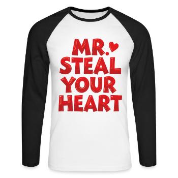 Mr Steal Your Heart Romantique Saint-Valentin - T-shirt baseball manches longues Homme - blanc/noir - Devant - Nik (191cm)