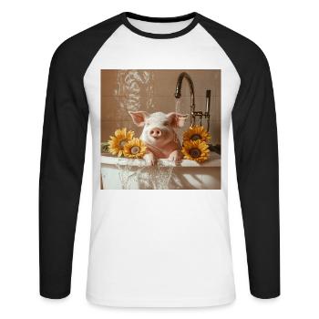 Schwein - Unisex Baseballshirt langarm - Weiß/Schwarz - Vorne - Nik (191cm)