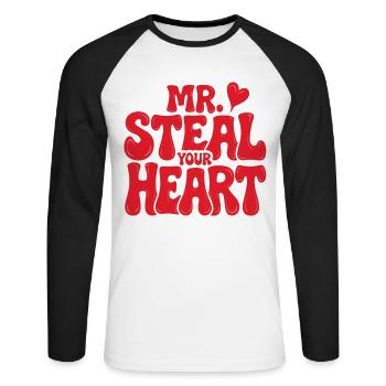 Mr Steal Your Heart Romantisches Valentinstag - Unisex Baseballshirt langarm - Weiß/Schwarz - Vorne - Nik (191cm)