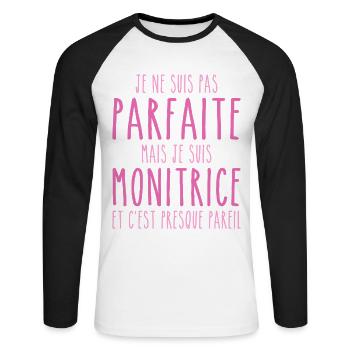 Nicht perfekt, aber ich bin ein Monitor - Unisex Baseballshirt langarm - Weiß/Schwarz - Vorne - Nik (191cm)