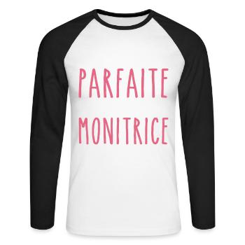 Nicht perfekt, aber ich bin ein Monitor - Unisex Baseballshirt langarm - Weiß/Schwarz - Vorne - Nik (191cm)