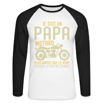 Biker Dad, Motorcycle, Father's Day Gift - Unisex Long Sleeve Baseball T-Shirt - white/black - Front - Nik (191cm)