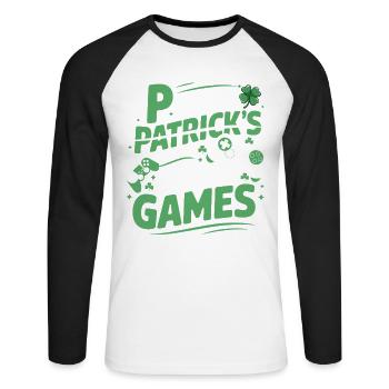 Gaming Shamrock P is for Patrick's Day Gamer men - Unisex Long Sleeve Baseball T-Shirt - white/black - Front - Nik (191cm)
