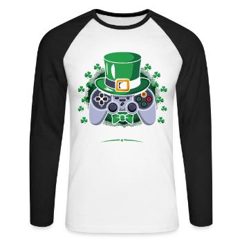 Gamerchaun Shamrock St Patrick's Day Leprechaun - Unisex Long Sleeve Baseball T-Shirt - white/black - Front - Nik (191cm)