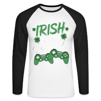 Irish I Was Gaming St Patrick's Day Gamer Men kids - Unisex Long Sleeve Baseball T-Shirt - white/black - Front - Nik (191cm)