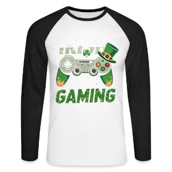 Irish I Was Gaming St Patrick's Day Gamer Men kids - Unisex Long Sleeve Baseball T-Shirt - white/black - Front - Nik (191cm)