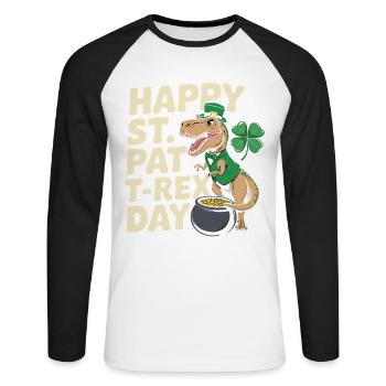 Happy St. Pat T-Rex Day Dinosaur T-Rex Shamrocks - Unisex Long Sleeve Baseball T-Shirt - white/black - Front - Nik (191cm)