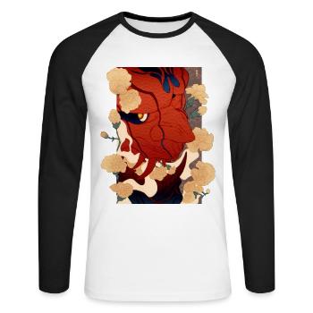 Florale Oni - Unisex Baseballshirt langarm - Weiß/Schwarz - Vorne - Nik (191cm)