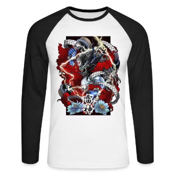 Raijin Bleu, Dieu du Tonnerre - T-shirt baseball manches longues Homme - blanc/noir - Devant - Nik (191cm)