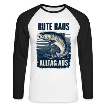 Angeln Angler Fischer Fischen Angel Spruch - Unisex Baseballshirt langarm - Weiß/Schwarz - Vorne - Nik (191cm)