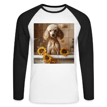 Pudel - Unisex Baseballshirt langarm - Weiß/Schwarz - Vorne - Nik (191cm)
