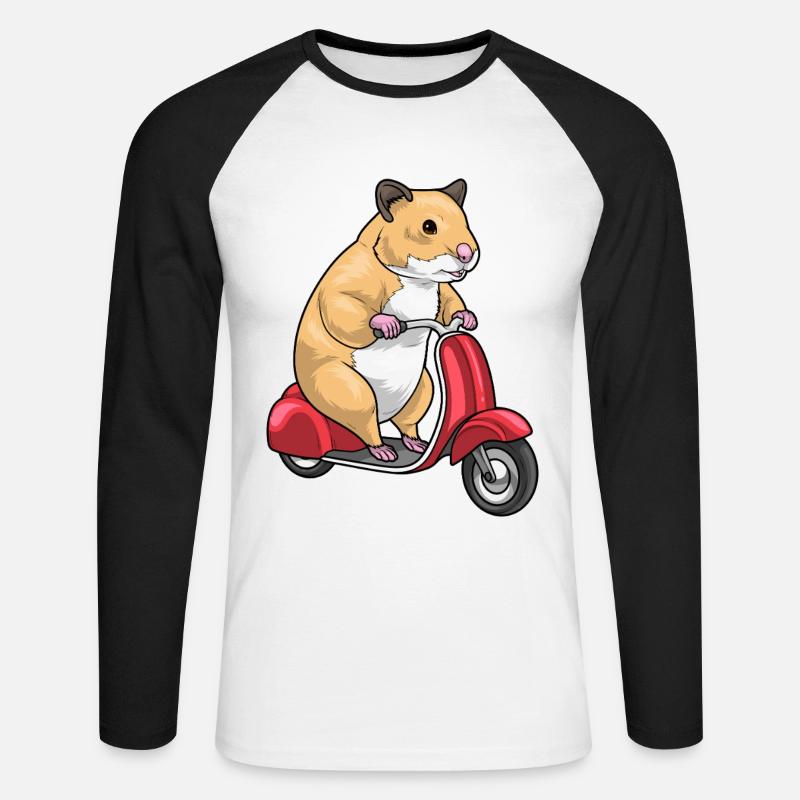 Hamster Motorroller - Unisex Baseballshirt langarm - Weiß/Schwarz