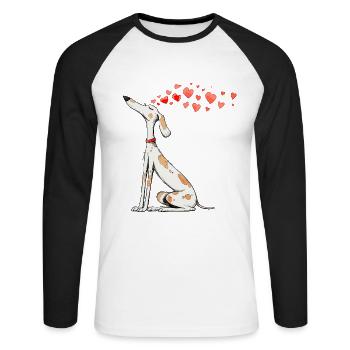 Chien Amour Chien Saint-Valentin Podenco Propriétaire de chien - T-shirt baseball manches longues Homme - blanc/noir - Devant - Nik (191cm)
