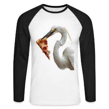 Reiher Vogel - Unisex Baseballshirt langarm - Weiß/Schwarz - Vorne - Nik (191cm)