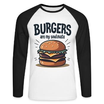 Burgers are my Soulmate Hamburger Fast Food - Unisex Baseballshirt langarm - Weiß/Schwarz - Vorne - Nik (191cm)