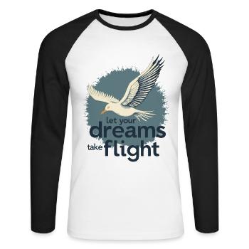Let Your Dreams Take Flight Seagull Bird - Unisex Long Sleeve Baseball T-Shirt - white/black - Front - Nik (191cm)