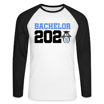 Bachelor 2025 Abschluss Promotion Sponsion - Unisex Baseballshirt langarm - Weiß/Schwarz - Vorne - Nik (191cm)