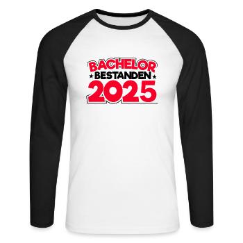 Bachelor 2025 Abschluss Promotion Sponsion - Unisex Baseballshirt langarm - Weiß/Schwarz - Vorne - Nik (191cm)