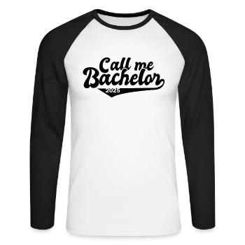 Bachelor 2025 Abschluss Promotion Sponsion - Unisex Baseballshirt langarm - Weiß/Schwarz - Vorne - Nik (191cm)