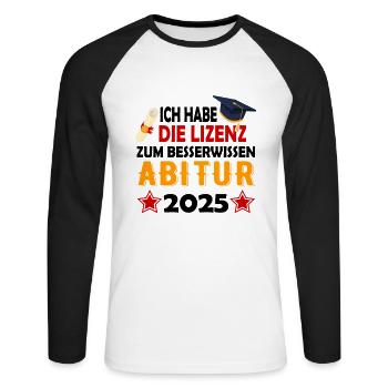 Abitur 2025 Abireise Abifeier Abifahrt Abiturient - Unisex Baseballshirt langarm - Weiß/Schwarz - Vorne - Nik (191cm)