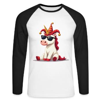 Karneval Karneval Einhorn Fasching Karneval Kostüm - Unisex Baseballshirt langarm - Weiß/Schwarz - Vorne - Nik (191cm)