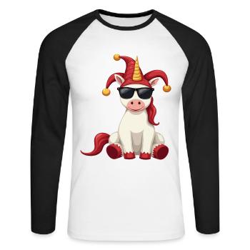 Karneval Karneval Einhorn Fasching Karneval Kostüm - Unisex Baseballshirt langarm - Weiß/Schwarz - Vorne - Nik (191cm)