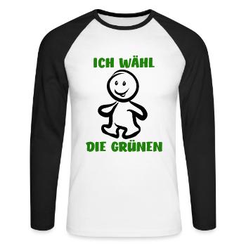 Ich wähl die Grünen - Wähler - Stimme - Unisex Baseballshirt langarm - Weiß/Schwarz - Vorne - Nik (191cm)