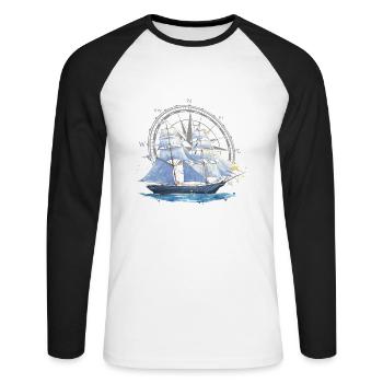 8 Capitaine Sailor Windrose - T-shirt baseball manches longues Homme - blanc/noir - Devant - Nik (191cm)